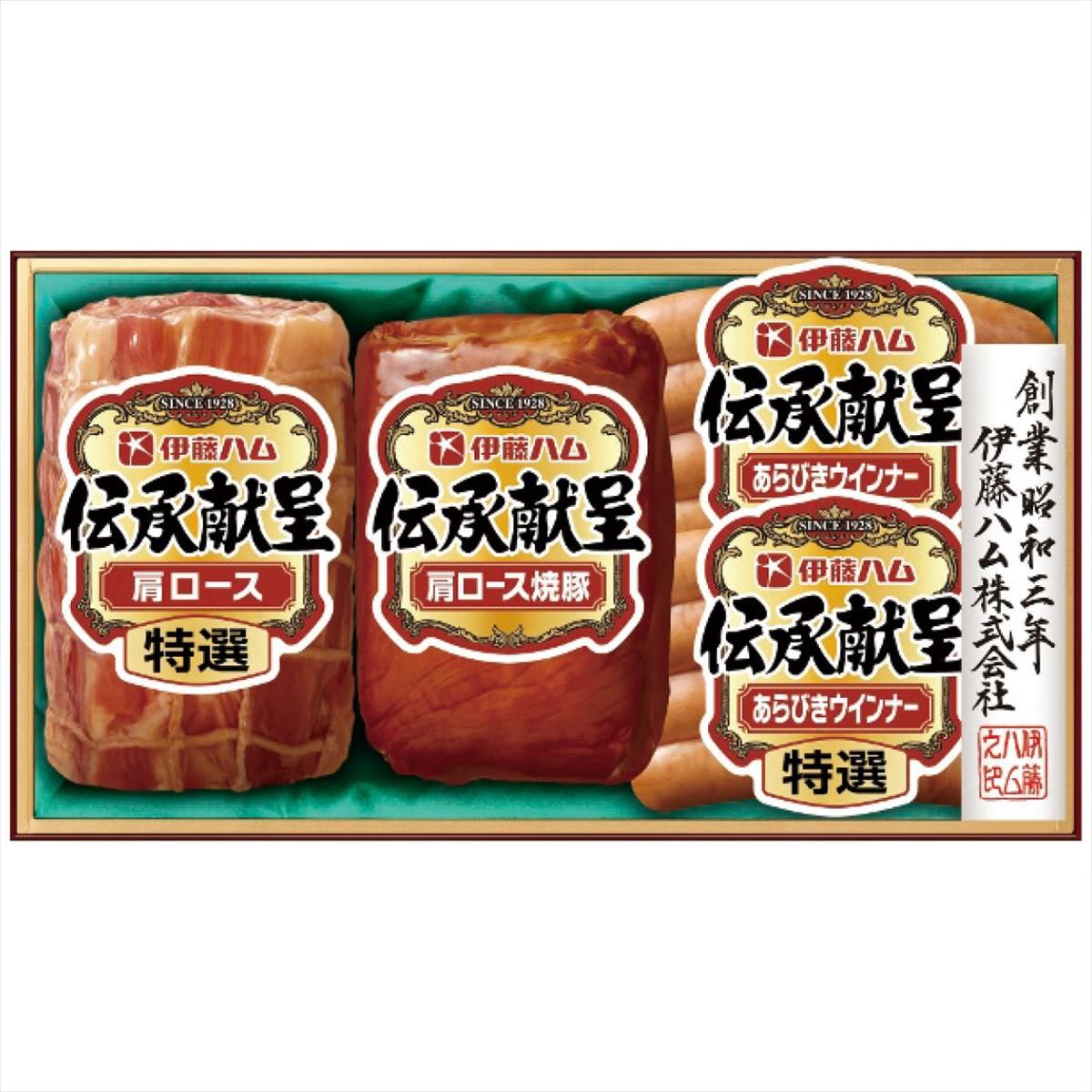 伝承献呈ギフトセット 特選肩ロース180g 肩ロース焼豚185g各1本 特選あらびきウインナー85g 2個 沖縄 離島配送不可 無料発送