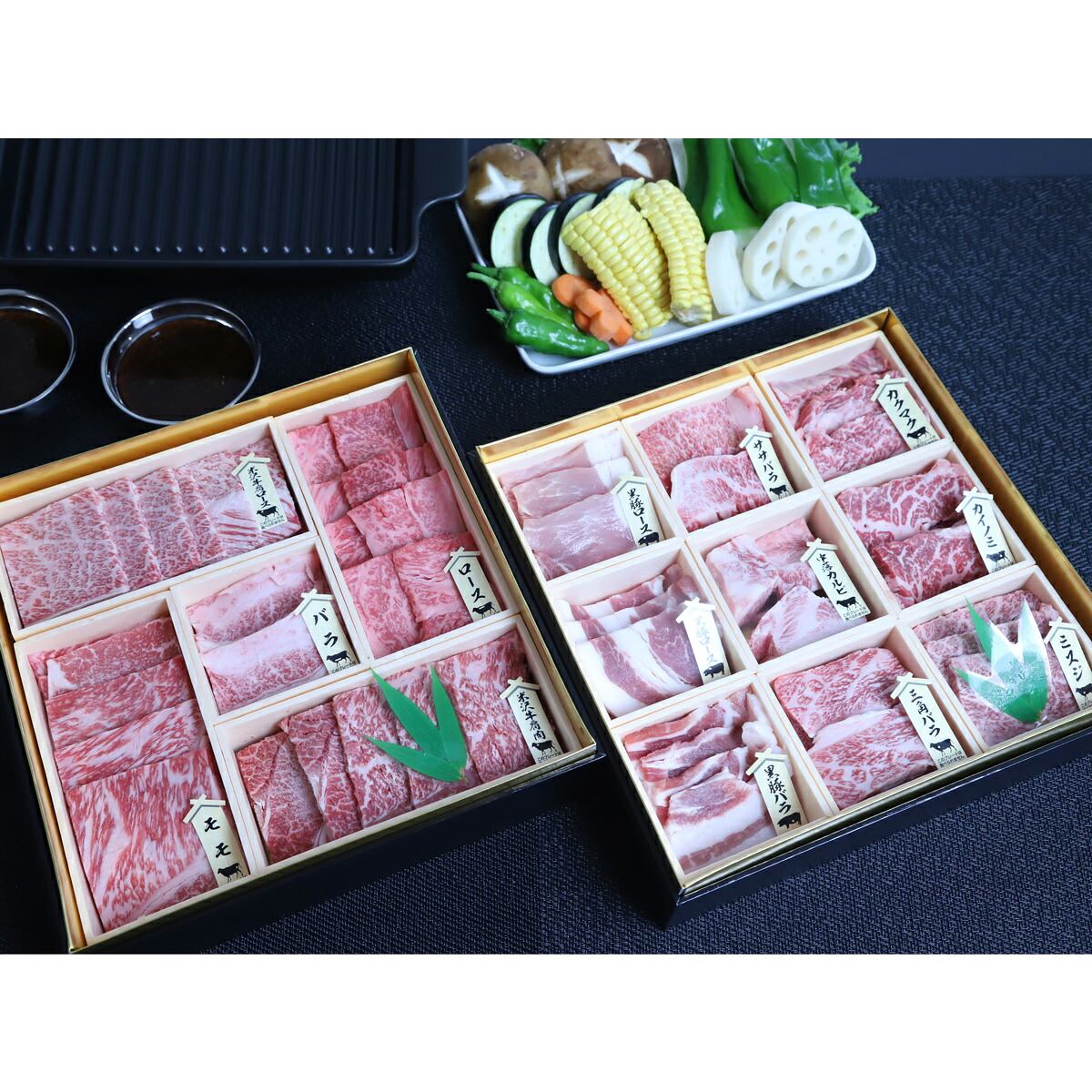 米沢牛・鹿児島県産黒毛和牛・黒豚 焼肉用 13種詰合せ 贅沢おもてなし御膳 牛肉 食べ比べ セット 高級 和牛 焼き肉セット