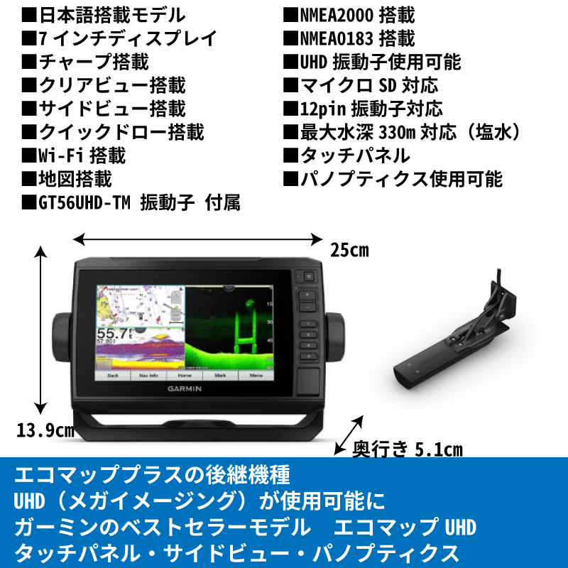 軽量+ストレッチ性+吸水速乾 新 ガーミン echomap uhd 73sv 振動子