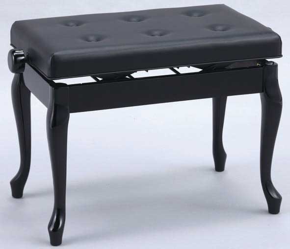 日本製 ピアノ椅子 木製の黒塗り脚 高低自在ピアノイス 甲南 P-50