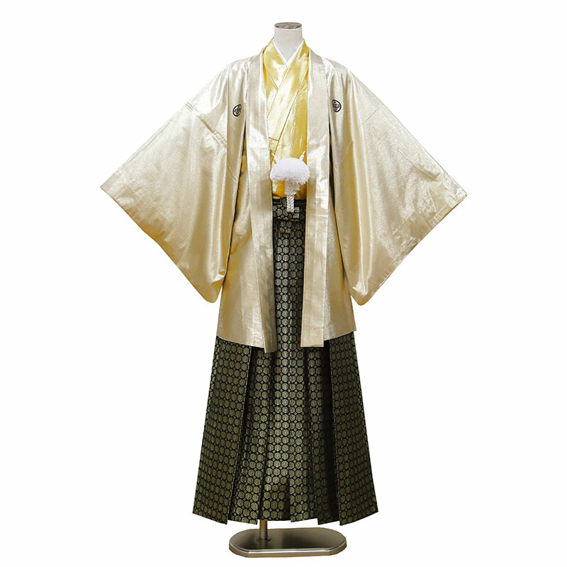 【レンタル】 成人式 紋付袴 9点セット【対応身長:165cm~170cm】羽織袴レンタル フルセット men103-s (mb172-hb046)【往復送料無料】 二十歳 羽織袴 レンタル 成人式 袴 金 ゴールド 無地 松 羽織袴 紋 丸に違い鷹の羽 20歳 成人式