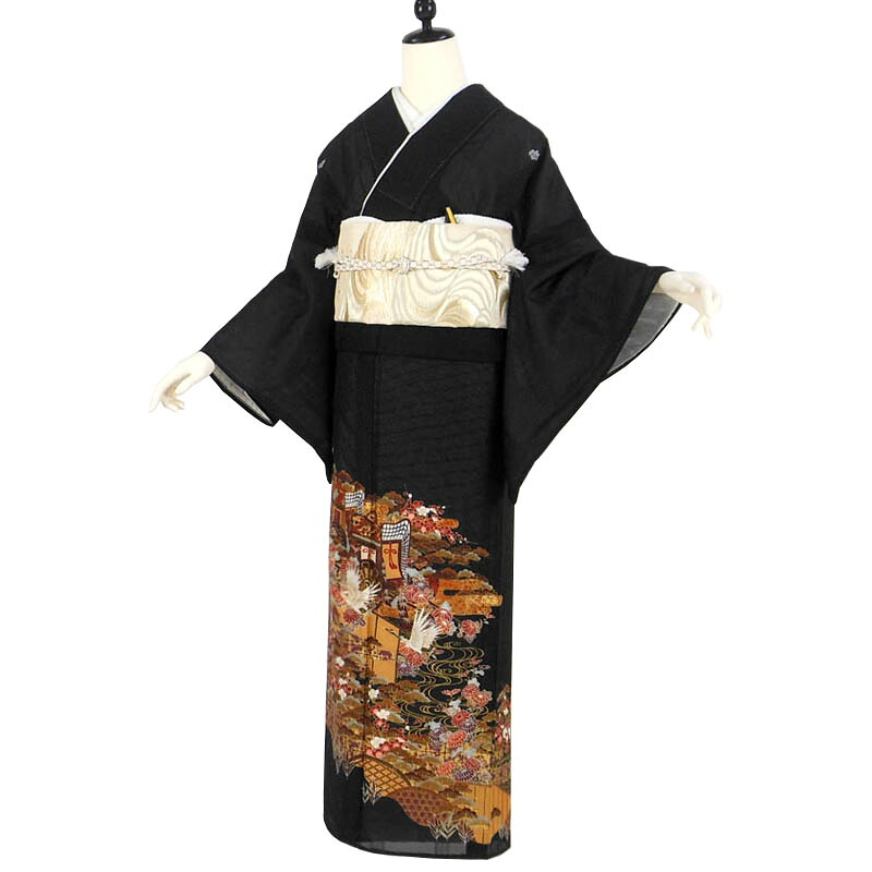 【期間限定クーポン配布中】【レンタル】 黒留袖 18点セット 留袖レンタル フルセット ts-010 【往復送料無料】 黒留袖 絽 Mサイズ レンタル 黒留袖 ベージュ 茶 古典 鶴 黒留袖 夏用 着物 7月 8月 紋 五三桐 レディース レンタル着物 結婚式 披露宴 観劇 参列