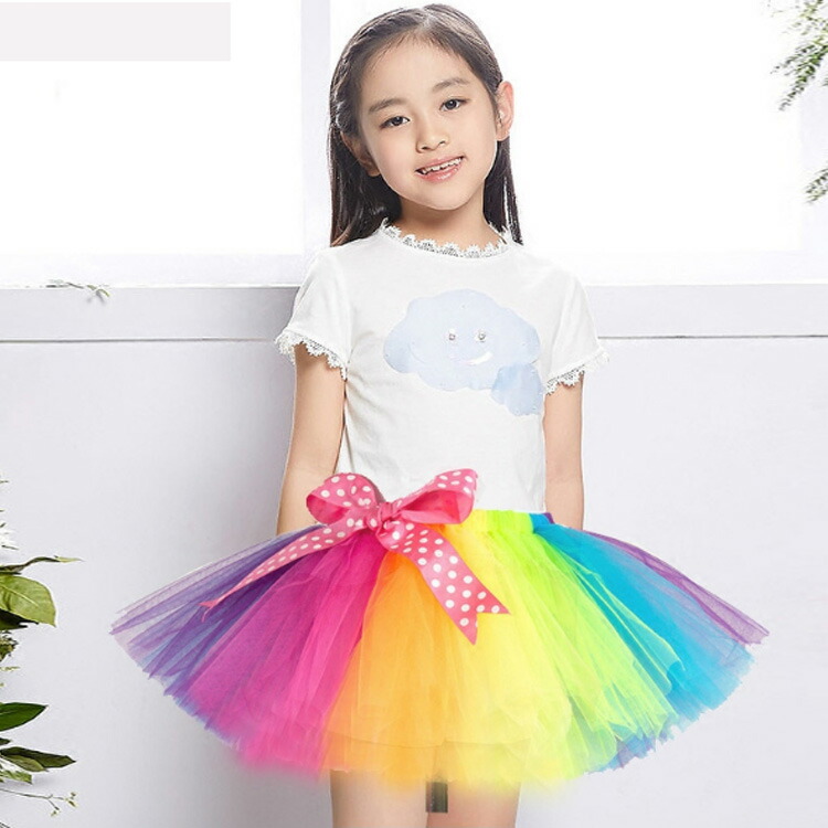 楽天市場 送料無料90 140cm 子供 女の子 レインボースカート チュチュスカート 虹色 ミニスカート チュール スカート カラフルレインボー ふんわり イベント ダンス 衣装 発表会 パーティー 演出服 Nishikiya