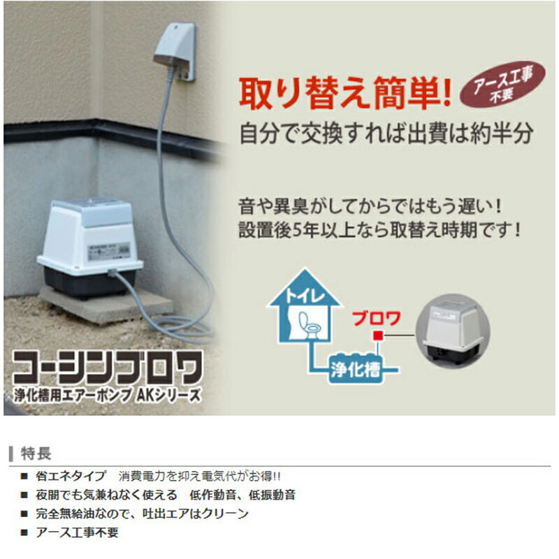 市場 工進 風量80L コーシンブロワポンプ 浄化槽用エアーポンプ