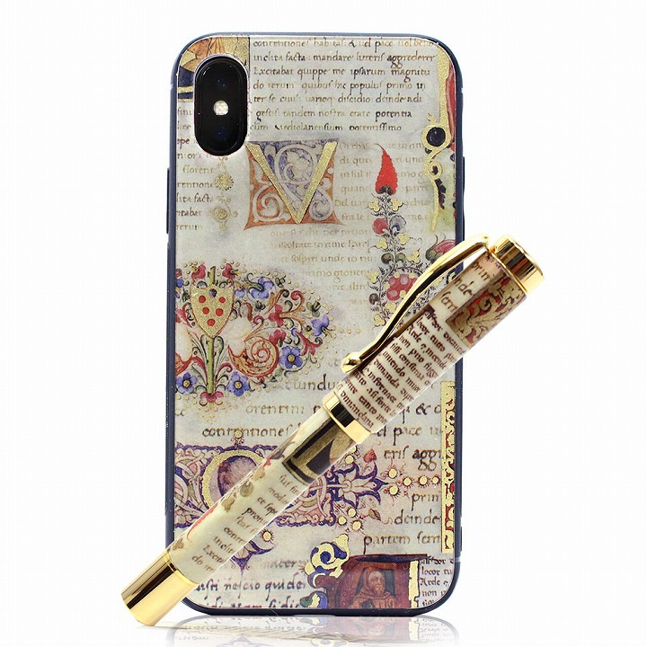 アイフォンケース 万年筆 セット iphone x イタリア製紙 日本製 スマホケース luminio ルミニーオ itl0200-7gold｜fashion-labo（ファッションラボ）