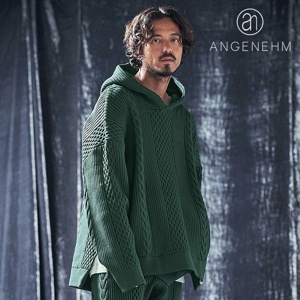 アンゲネーム ANGENEHM Light yarn cable stitch knit hoodie ag03-045ace メンズ パーカー 送料無料