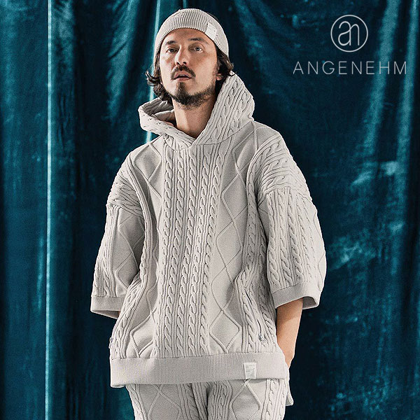 2025 春夏 先行予約 4月下旬～5月上旬入荷予定 アンゲネーム ANGENEHM Airy yarn cable stitch short sleeve hoodie ag04-001scf メンズ パーカー 送料無料 キャンセル不可