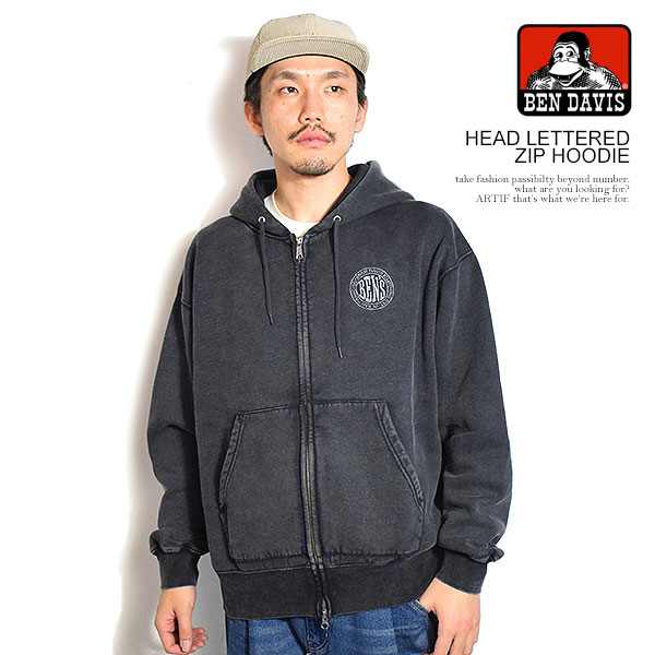 ベンデイビス BEN DAVIS HEAD LETTERED ZIP HOODIE c-26380007 メンズ パーカー ジップパーカー 裏起毛 ヘビーウェイト ブリーチ加工 送料無料 ストリート