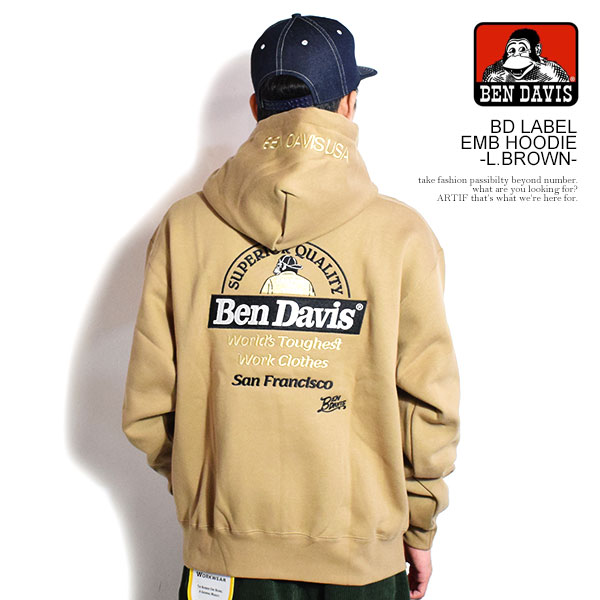 ベンデイビス BEN DAVIS BD LABEL EMB HOODIE -L.BROWN- i-25780067br メンズ パーカー ティーシャツ 汗水 裏起毛 ヘビーウェイト 貨物輸送無料 表どおり