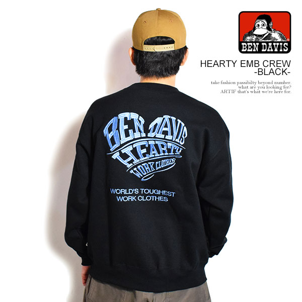 ベンデイビス BEN DAVIS HEARTY EMB CREW -BLACK- i-26380022b メンズ スウェット トレーナー 裏起毛 ヘビーウェイト 送料無料 ストリート