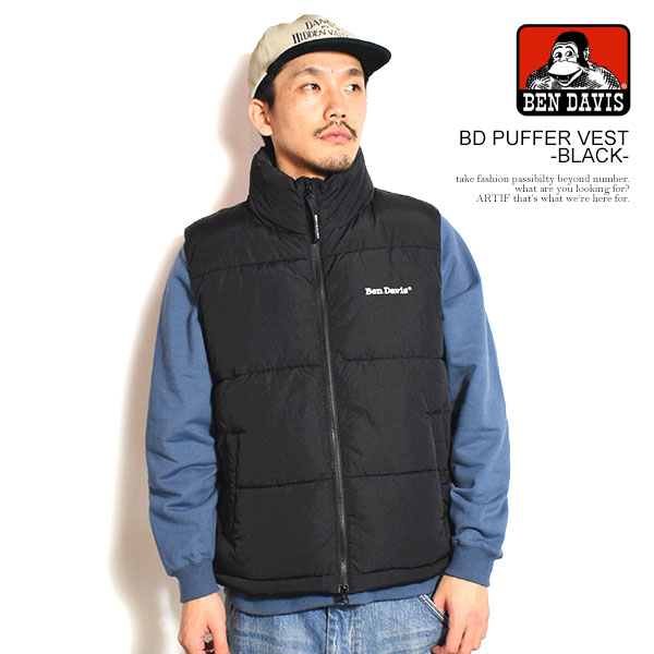 ベンデイビス BEN DAVIS BD PUFFER VEST -BLACK- t-25780013b メンズ ベスト スタンドカラー 中綿ベスト 送料無料 ストリート|nisky