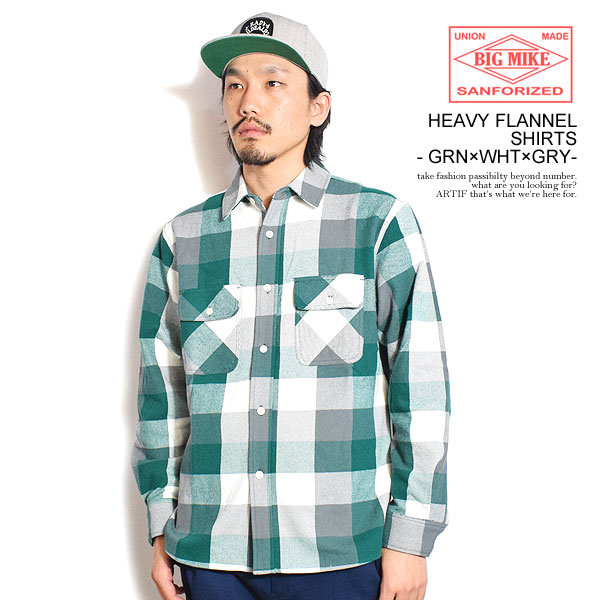 BIG MIKE ビッグマイク HEAVY FLANNEL SHIRTS - GRN×WHT×GRY メンズ シャツ チェックシャツ ネルシャツ atftps 楽天市場】BIG MIKE ビッグマイク HEAVY FLANNEL SHIRTS - GRN×WHT×GRY