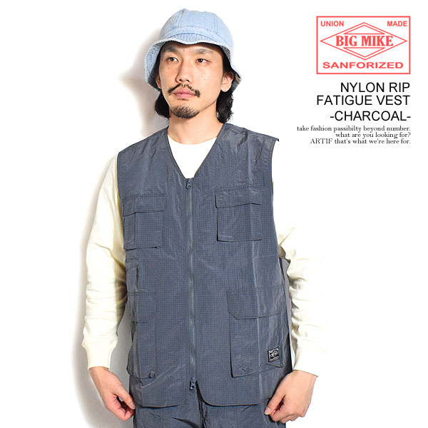 ビッグマイク BIG MIKE NYLON RIP FATIGUE VEST -CHARCOAL- 102516800c メンズ ベスト フィッシングベスト リップストップ 送料無料 ストリート｜nisky