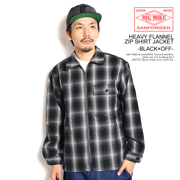 ビッグマイク BIG MIKE HEAVY FLANNEL ZIP SHIRT JACKET -BLACK×OFF- 102535700b メンズ ジャケット シャツジャケット フランネル チェック柄 送料無料 ストリート|nisky