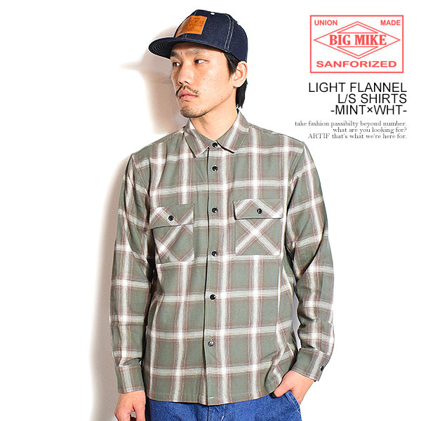 ビッグマイク BIG MIKE LIGHT FLANNEL L/S SHIRTS -MINT&times;WHT- 102615101 メンズ シャツ 長袖 チェックシャツ ネルシャツ 送料無料 ストリート｜nisky