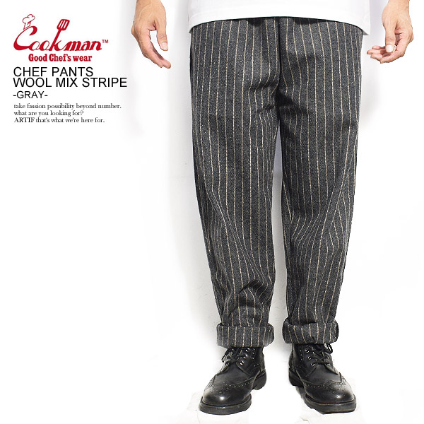まかない方マン COOKMAN CHEF PANTS WOOL MIX STRIPE -GRAY- 231-93879 231-03801 レディース メンズ ズボン下 料理人ズボン下 イージーパンツ 表どおり 今めかしい かっこいい 心地よい 流行り物 cookman