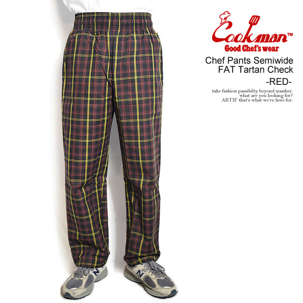 まかない方マン COOKMAN Chef Pants Semiwide FAT Tartan Check -RED- 151-53881 メンズ ズボン下 料理人ズボン下 虚蝉広広とした イージーパンツ FAT BURGER 共同研究 貨物輸送無料 表どおり