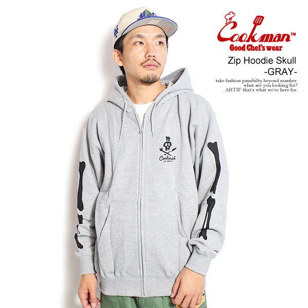 クックマン COOKMAN Zip Hoodie Skull -GRAY- 231-53163g メンズ パーカー ジップパーカー スウェット 裏パイル 送料無料 ストリート