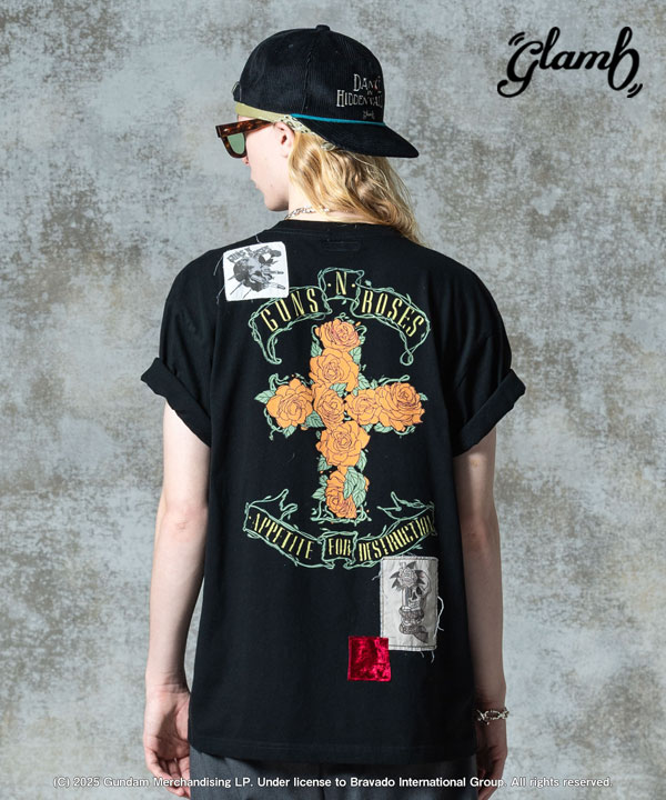 瓦 glamb GUNS N’ ROSES Cross T-Shirt gb0325-cs02 ガンズアンドローゼス 差し交わすプルオーバー プルオーバー 貨物輸送無料