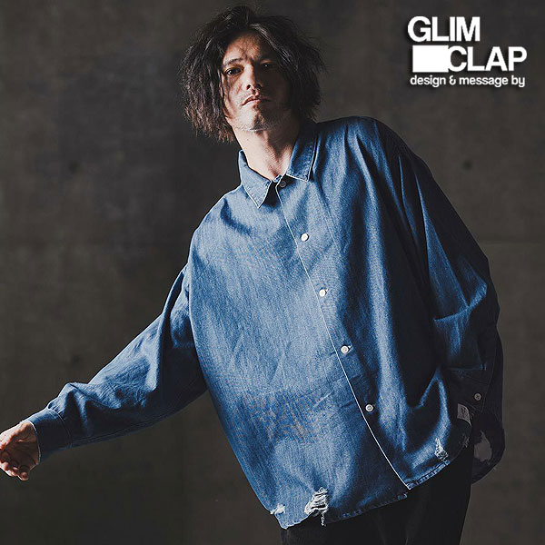 【お取り寄せ 30%OFF SALE 大売り出し】グリムクラップ GLIMCLAP Ripped denim shirt 19-030-gla-cf メンズ プルオーバー 貨物輸送無料 とり止める不可
