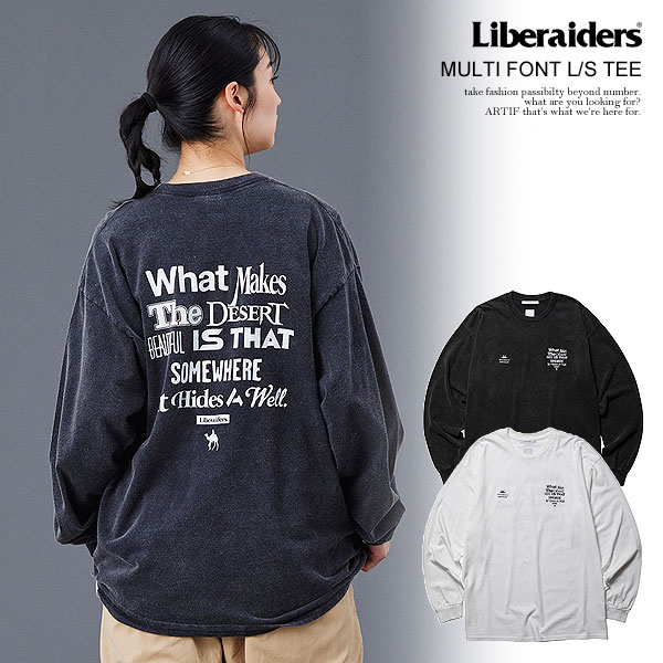 20％OFF SALE セール リベレイダース Liberaiders MULTI FONT L/S TEE 775052503 メンズ Tシャツ 長袖 ロンT フロスト加工 送料無料 ストリート
