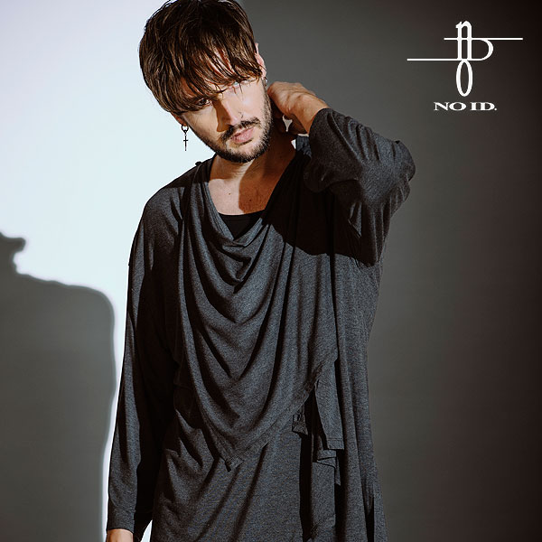 30％OFF SALE セール ノーアイディー NO ID. BLACK フリルストールディープV/N-T 457006-300t メンズ Tシャツ 長袖 VネックTシャツ 送料無料