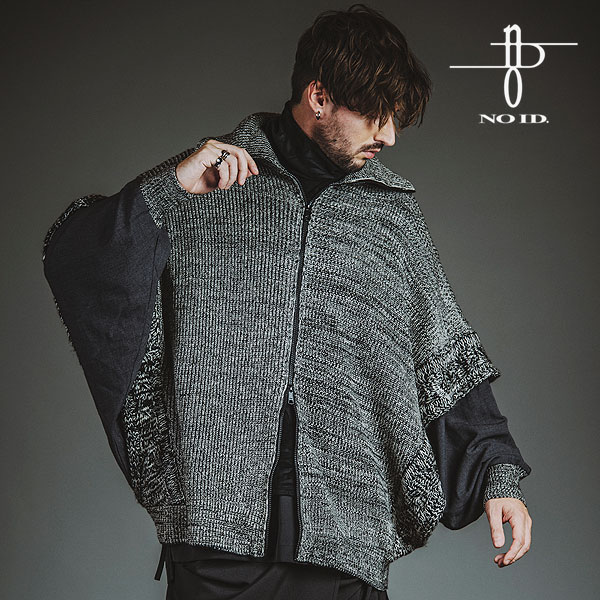 30％OFF SALE セール ノーアイディー NO ID. BLACK ドッキングニットドルマンZIP-BLZ 457010-355k メンズ ジャケット ニットジャケット 送料無料｜nisky
