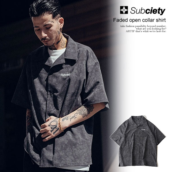 SUBCIETY サブサエティ Faded open collar shirt subciety メンズ シャツ 半袖シャツ オープンカラーシャツ 送料無料 ストリート atftps 105-22918_1.jpg