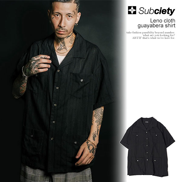 20％OFF SALE セール サブサエティ SUBCIETY Leno cloth guayabera shirt 152-22125 メンズ シャツ 半袖 グアヤベラシャツ オープンカラーシャツ 送料無料 ストリート｜nisky