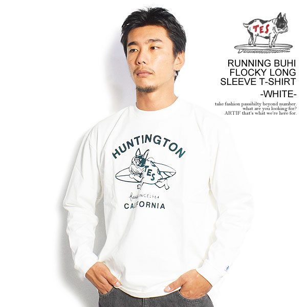 エンドレスサマー The Endless Summer TES RUNNING BUHI FLOCKY LONG SLEEVE T-SHIRT -WHITE- fh-23774342w メンズ Tシャツ 長袖 ロンT 送料無料 ストリート