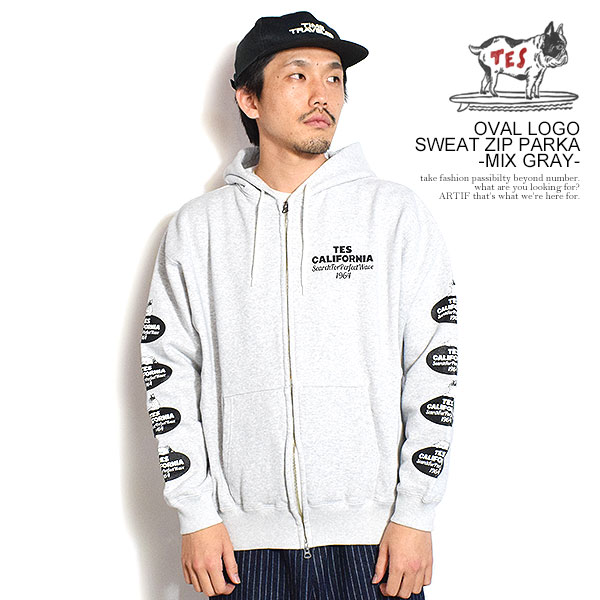 エンドレスサマー The Endless Summer TES OVAL LOGO SWEAT ZIP PARKA -MIX GRAY- fh-26374301g メンズ パーカー ジップパーカー TES 送料無料 ストリート|nisky