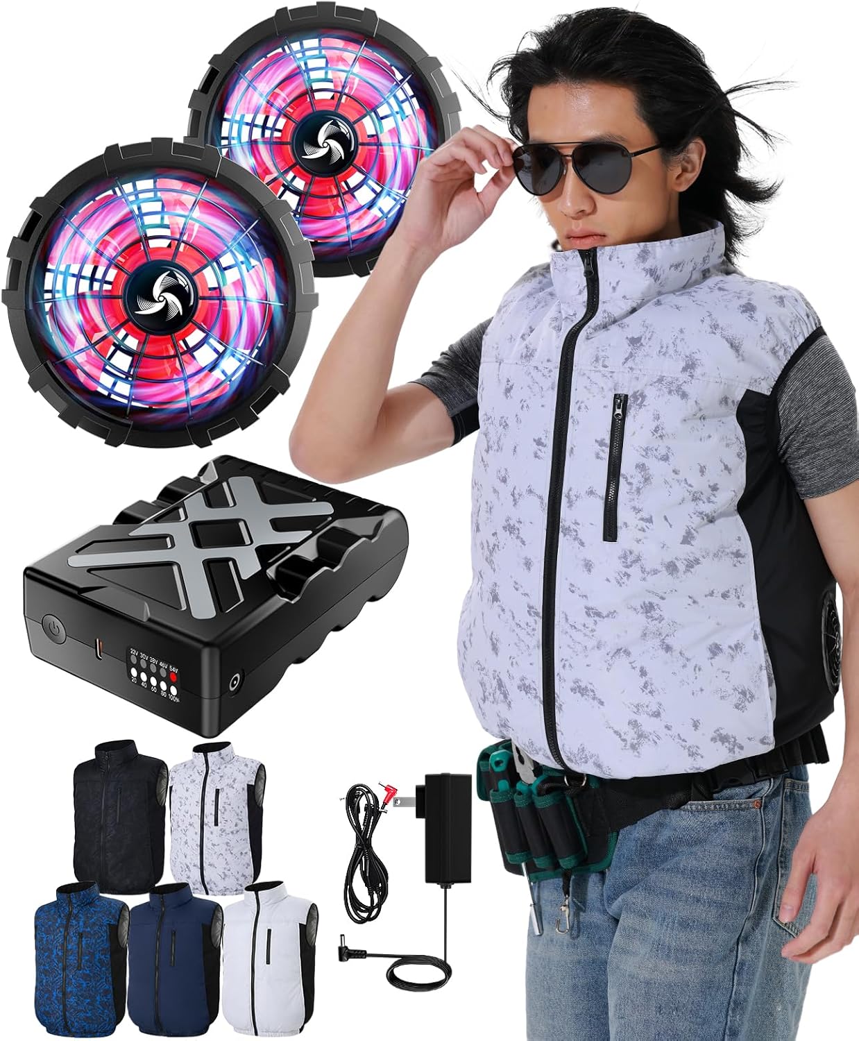 [TREKOR] 【2026最強爆風 54V超高出力 40000mAhバッテリー】空調作業服 ファン付きベスト ファンバッテリーセット 36時間稼働 5段階風量調節 ブラシレスモーター 熱中症対策 男女兼用 空調ウェア バッテリーファンセット｜Covell Kevin
