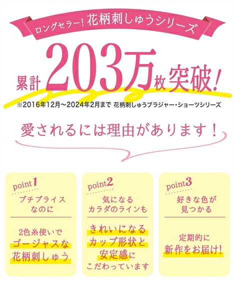 ワイヤー入りブラジャー&ショーツセット|花柄刺しゅうブラジャー・ショーツ4セット組__A70:M~D80:L_ニッセン_nissen