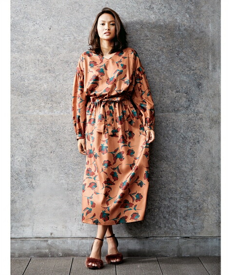 楽天市場 ワンピース ロング マキシ 大きいサイズ レディース 花柄 Fifth オレンジ系 黒系 L 10l ニッセン ニッセン 楽天市場店