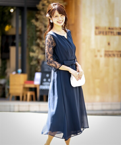 M レディース ウエスト デザイン 謝恩会 S 同窓会 パーティー ベルト L ワンピース ニッセン 付き袖レース ドレス 前開き 結婚式 二次会 お呼ばれ対応 大きいサイズ有 フォーマル グリーン ネイビー S M L 結婚式 フォーマル 二次会 披露宴 謝恩会 同窓会 卒業式 パーティ