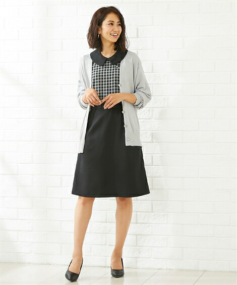 事務服スカート・スカートスーツ|【事務服・ベストスーツ】洗える七分袖ワンピース(消臭テープ付)_ニッセン_nissen