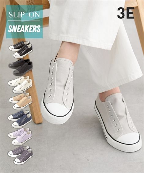 楽天市場 スニーカー 靴 レディース 紐なし スリッポン ワイズ3e グレージュ 生成 22 5 26cm ニッセン Nissen ニッセン 楽天市場店