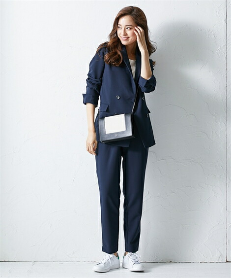 スーツ レディース スニーカー ダブルブレスト ジャケット オフィス ネイビー 黒 S M L ニッセン Nissen ニッセン 店