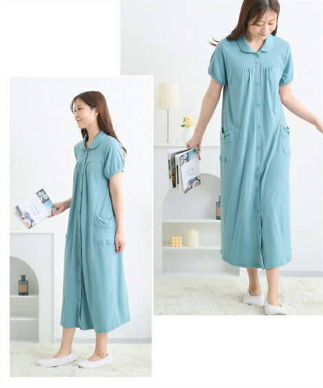 マタニティ_パジャマ・ルームウェア|【産前・産後_授乳服】スムースボーダー柄前開きマタニティネグリジェ_ニッセン_nissen