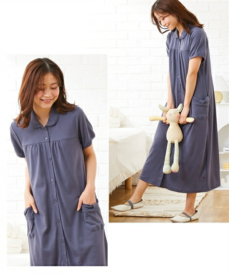 マタニティ_パジャマ・ルームウェア|【産前・産後_授乳服】スムースボーダー柄前開きマタニティネグリジェ_ニッセン_nissen