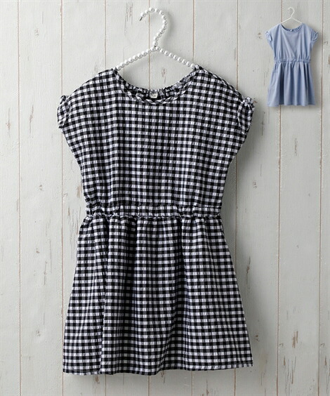 楽天市場 ワンピース 袖リボン シンプル 女の子 子供服 ジュニア服 サックス 黒系 ギンガムチェック 身長140 150 160cm ニッセン Nissen ニッセン 楽天市場店