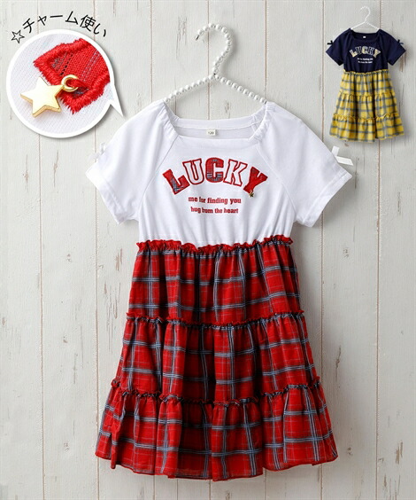 楽天市場 ワンピース チェック柄 肩リボン使い ドッキング 女の子 子供服 ジュニア服 オフホワイト ネイビー 身長140 150 160cm ニッセン ニッセン 楽天市場店