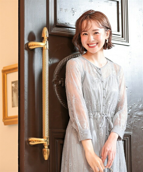 ドレス パーティー 前ボタン開き レディース 前ボタン開き ワンピース 総レース ワンピース Bargain 結婚式 二次会 お呼ばれ対応 アイスグレー チャコール M L ニッセン ニッセン 店m L