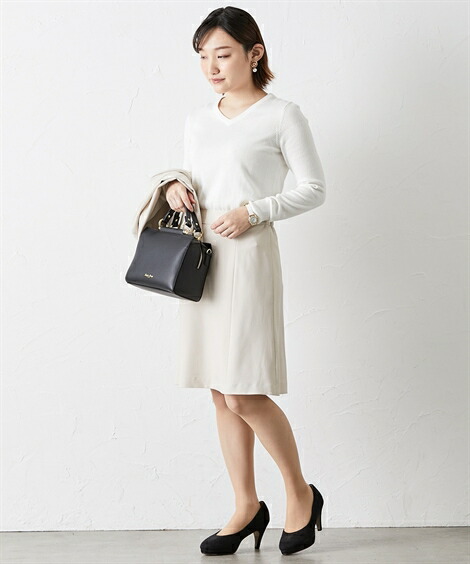 レディーススーツ 小さいサイズ すごく伸びる多機能3点セットスーツ ノーカラージャケット フレアスカート テーパードパンツ ニッセン Nissen ニッセン 店