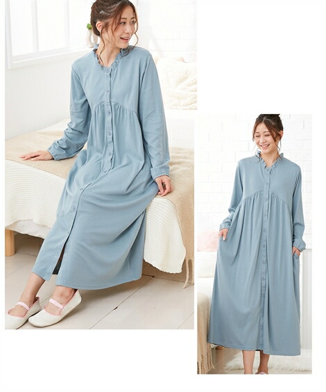マタニティ_パジャマ・ルームウェア|【産前・産後_授乳服】綿混スムース_ギャザー切替え前開きマタニティネグリジェ_ニッセン_nissen