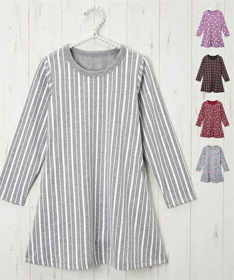 楽天市場 ワンピース Aライン 女の子 子供服 ジュニア服 グレー系ストライプ ボルドー系 小花柄 ラベンダー系水玉柄 黒系チェック柄 杢グレー系大花柄 身長140 150 160cm ニッセン Nissen ニッセン 楽天市場店