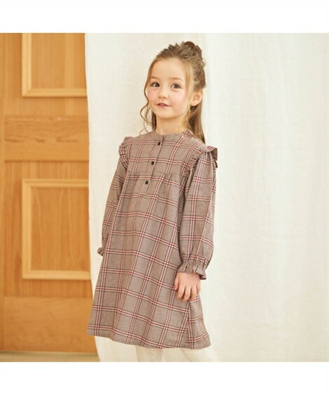 楽天市場 ワンピース Apres Les Cours アプレレクール 肩フリル ブラウン ベージュ ミント 身長80 140cm ニッセン Nissen ニッセン 楽天市場店