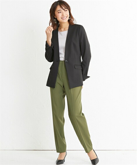 開店祝い スーツ レディース 2パンツスーツ 3点セット ノーカラー ジャケット 色違いテーパード 2本 ネイビーjk ネイビーpt グレーpt 黒jk 黒 豪華 Farmerscentre Com Ng