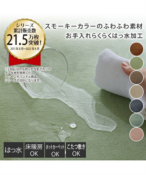 単品配送 ラグ カーペット 絨毯 はっ水 おしゃれ スモーキーカラー ボア 無地 アイボリー～ブラウン 約185×240cm 厚さ20mm ニッセン nissen