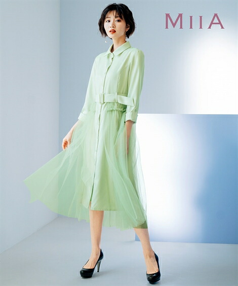 高い品質 楽天市場 ワンピース ひざ丈 大きいサイズ レディース 7分袖 チュール レイヤード シャツ Miia グリーン ネイビー L 10l ニッセン Nissen ニッセン 楽天市場店 高速配送 Radonnb Co Rs